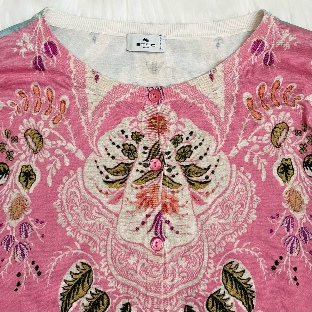 Etro Milano Multicolor Paisley Floral Print Cardigan - Picture 4 of 8